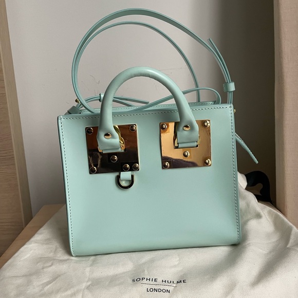 New Never Used Sophie Hulme mini Albion Box Tote - Mint green/Duck Egg - Picture 2 of 6